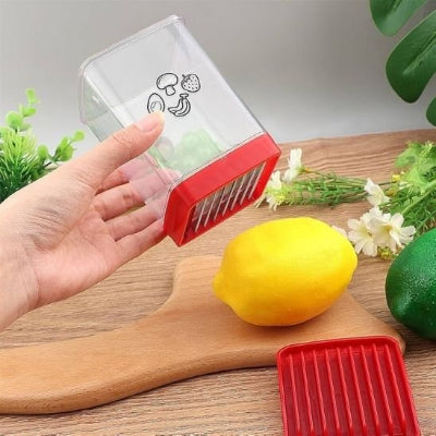 coupe légumes montre les grilles et le poussoir 